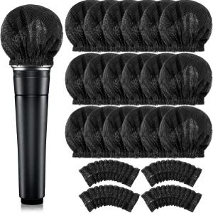600개 일회용 마이크 커버 신축성 밴드가 있는 검은색 부직포 KTV용 위생적인 윈드스크린 프로텍터 노래방