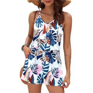 미스페이 여성 여름 루즈 브이 넥 스파게티 스트랩 숏 점프슈트 롬퍼스 2026