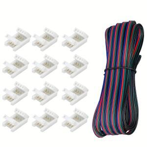 4핀 RGB LED 스트립 연장 케이블 5m (12개 10mm 커넥터 포함) 3528 5050 배선 불필요