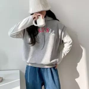 [옷자락]여자 레이어드 캡소매 후드 레터링 겨울 기모 조끼