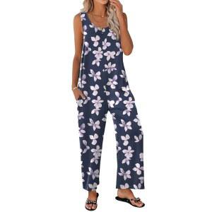 여성 캐주얼 여름 스쿱 넥 탱크 롬퍼스 와이드 레그 팬츠 포켓 점퍼용 Ekouaer 민소매 점프슈트