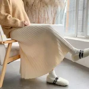 [옷자락]여자 겨울 간절기 니트 롱 플리츠 스커트
