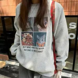 [옷자락]여자 데일리 캐주얼 귀여운 냥냥이 기모 맨투맨