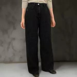 [옷자락]여성 기모 겨울 청바지 사이드 핀턱 와이드 팬츠