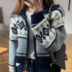 [옷자락]여자 노르딕 눈꽃 빈티지 크롭 집업니트 가디건