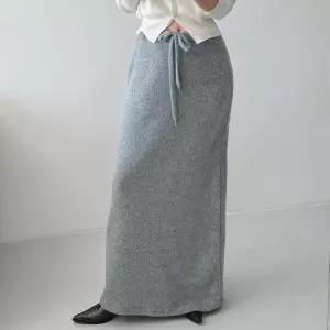 [옷자락]여자 헤어리 기모 일자핏 리본 밴딩 맥시 롱스커트