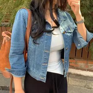 [옷자락]여자 봄재킷 7부 논스판 코튼 슬림핏 세미크롭 청자켓