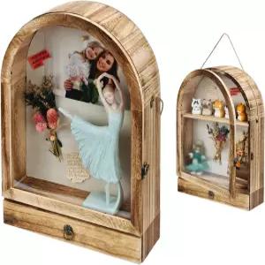 움티티 아치 브라운 나무 메모리 박스 업그레이드 11인치 x 16인치 대형 섀도우 서랍 및 탈착식 선반