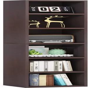 작은 나무 70.9인치 높이의 좁은 책장 모서리 6단 큐브 디스플레이 선반 수납 정리함 공간을 위한 브라운