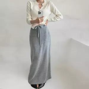 [옷자락]여성 헤어리 기모 일자핏 리본 밴딩 맥시 롱스커트