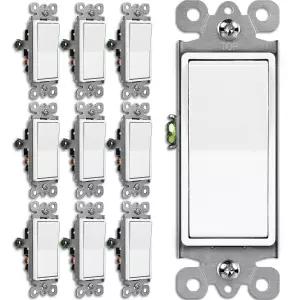 BESTTEN 10 팩 3방향 데코레이터 조명 스위치 15A 120/277V 단극 또는 로커 패들 월 인터럽터 켜기/끄기 UL