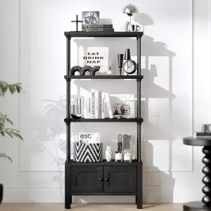 문이 있는 54인치 나무 책장 블랙 수납장이 고운 작은 대형 선반 보드 에스테틱 디스플레이 거실/사무실용