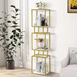 TooCust 4단 골드 책장 큐브 선반 유닛 12인치 x 50인치 나무 있는 모던 디스플레이 작은 공간을 위한 슬림