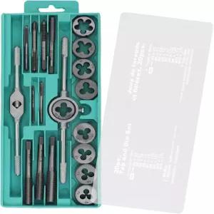 OriGlam 20pcs 합금강 탭 앤 다이 세트 미터법 표준 스레드 도구 필수 홈 외부 및 내부 절단용