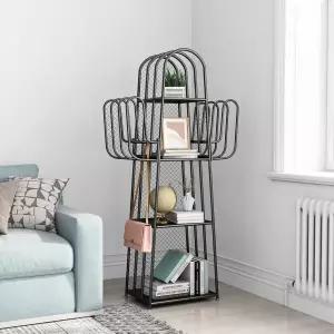 도어시프 4단 산업 책장 프리스탠딩 선인장 수납 정리함 코너 금속 진열장 작은 공간을 위한 블랙 침실