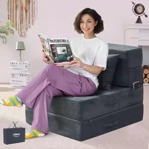 접이식 소파 침대 베개가 있는 4 in 1 컨버터블 의자 싱글 메모리 폼 거실/객실/아파트용 모던 플로어 이불