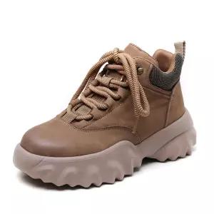 천진반 여성 가을 빈티지 경량 미들탑 플랫 쿠셔닝 슬립온 단화 신발 데일리룩 통굽 운동화 두층소가죽 KUK