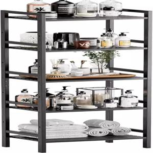 HITNET 5단 좁은 책장 대나무 슬림한 높이의 수납 랙 거실 침실 욕실용 조절 가능한 선반이 있는 독립형