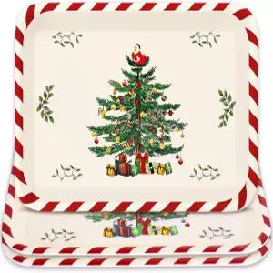 Whaline 크리스마스 서빙 트레이 3개 트리 플라스틱 플래터 홀리데이 파티 아침 점심 저녁 식사 음식 간식