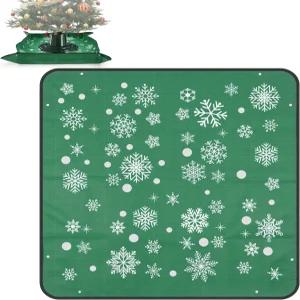 39인치 크리스마스 트리 매트 방수 스노우플레이크 프린트 PE 바닥 보호 겨울 홀리데이 홈 파티용 그린
