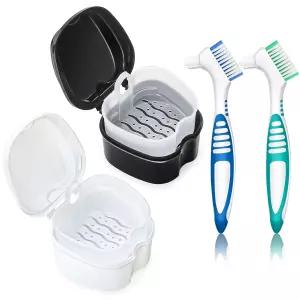 스트레이너 바구니가 있는 틀니 배스 케이스 리테이너 클리너 침지 마우스가드 클리닝 보관함 - 흑백