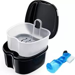 검은색 틀니 담근 용기 부분 케이스 교정용 리테이너 클리닝 클리너 체 및 뚜껑 방수 기능이 있는 치아 컵