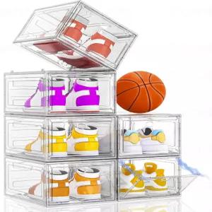자석 문이 있는 두꺼운 투명 신발 보관 정리함 옷장용 견고한 쌓을 수 상자 스니커즈 및 부츠용 접이식