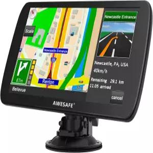 AWESSAFE 차량용 GPS 내비게이터 9인치 터치스크린 음성 회전 방향 안내/속도 지원 및 적색등 경고 무료