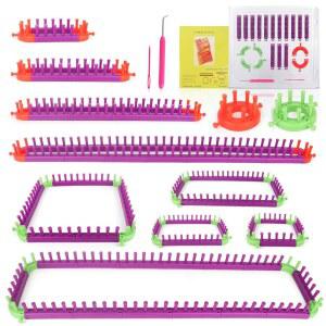 Katech 조절 가능한 뜨개질 베틀 세트 - 프로젝트용 맞춤형 사이즈 아프가니스탄 직조 담요 직조기, 양말 스카프 모자 책 걸이 바늘 포함 (올인원)