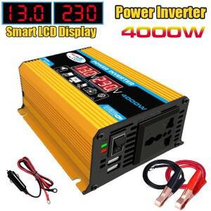 4000W 순수 사인파 자동차 전원 인버터 DC 12V ~ AC 220V 110V 전압 변압기, 가정용 듀얼 USB 소켓 변환기