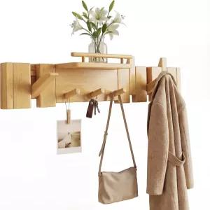 세기 중반 현대 호두 접이식 현관 벽걸이 고리 선반이 있는 튼튼한 나무 피아노 숨겨진 수건 욕실용 지갑