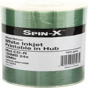 스핀-X 100 24x 미니 CD-R 블랭크 미디어 22분 193MB 화이트 잉크젯 허브