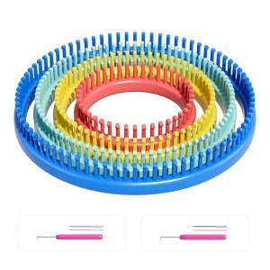 큐더 라운드 뜨개질 베틀 세트 - 실 바느질 바늘 2개와 플라스틱 픽 2개로 뜨개질하는 4종 세트, 선물용 공예 키트 도구 장착하기 기념품, 선물