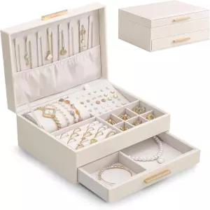 여성용 롤라렛 2단 주얼리 박스 정리함 목걸이용 서랍이 있는 보관 케이스 홀더 링 귀걸이 팔찌 시계