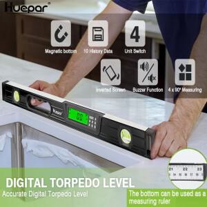 자석 경사계 610mm 전자 360이 포함된 Huepar 디지털 디스플레이 레벨 바 ° 가장자리 버블이 있는 각도기