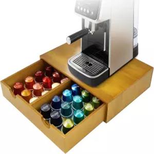 키셍 커피 포드 15인치 X 11인치 3인치 천연 나무 조리대 정리함 서랍 카운터탑 에스프레소 티백 스테이션