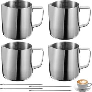 호마이슨 밀크 프로팅 피처 4개 12온스 스테인리스 에스프레소 스팀 12개 니들이 포함된 스티머 컵 저그