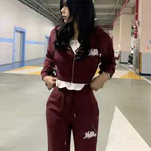 [옷자락]여자 Y2K 츄리닝 크롭 후드집업 프린팅 부츠컷바지 세트