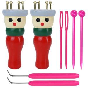 불비나 2팩 프렌치 니트 인형 크로셰 직조 공예 키트 나무 스풀로 DIY 팔찌 장난감 만들기