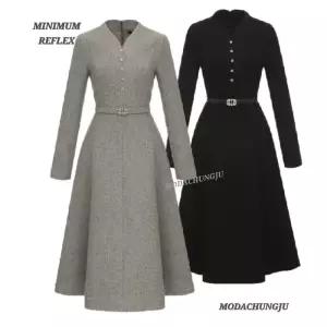 [미니멈]MD 울 브이넥 섀도우 플레어원피스 MD MYDAWO1170BK