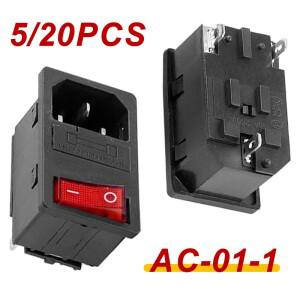 5Pcs 250V AC 소켓 빨간색 LED 10A 퓨즈 전기 로커 스위치 남성 플러그 여성 커넥터