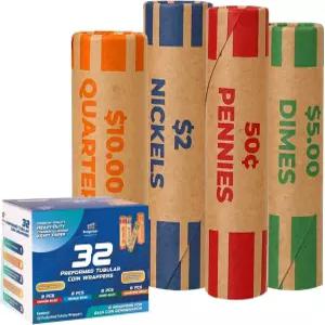 모든 코인을 위한 버짓라이저 32개의 프리미엄 모듬 프리폼 포장지 - 쿼터 페니 니켈 다임스를 ABA 표준 롤