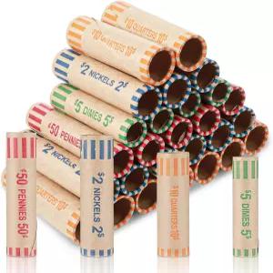 256개의 모듬 프리폼 코인 포장지 롤 - 쿼터 페니 니켈 다임즈(4가지 크기 4가지 색상)용 컬러 크래프트