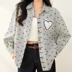 [패션시그널]리본도트 하트패치 셔츠블라우스 E3ADC5