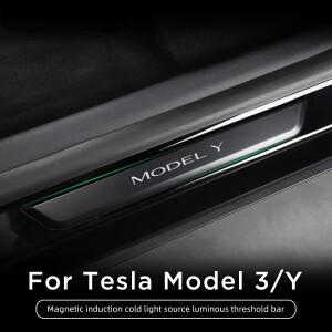 테슬라 모델 3 Y용 자동차 액세서리 문턱 바, 마그네틱 유도 LED 발광 웰컴 페달