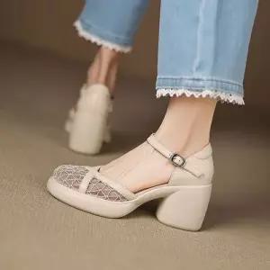 여자 망사 일자 스트랩 신발 중공로마 풀오버 초경량 슈즈 소프트 통굽 샌들 컴포트 KS5