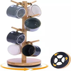 크리스마일드 머그 홀더 트리 카운터용 360 회전 8 후크 커피 바 액세서리용 대나무 랙 스탠드 업그레이드