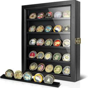 울트라지 챌린지 코인 디스플레이 케이스 분리 가능한 이중 오목 선반과 아크릴 패널이 있는 월 밀리터리