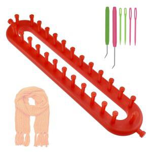 새투이 직사각형 뜨개질 직조기, 긴 직조기 세트, 26cm 빨간색 스카프 코바늘이 달린 스웨터 숄 담요용 바늘