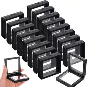 AOZUO 60개 3D 플로팅 디스플레이 케이스 코인 블랙 2.8 x 0.8 인치 프레임 홀더 보석 쉘 표본 핀용 주얼리